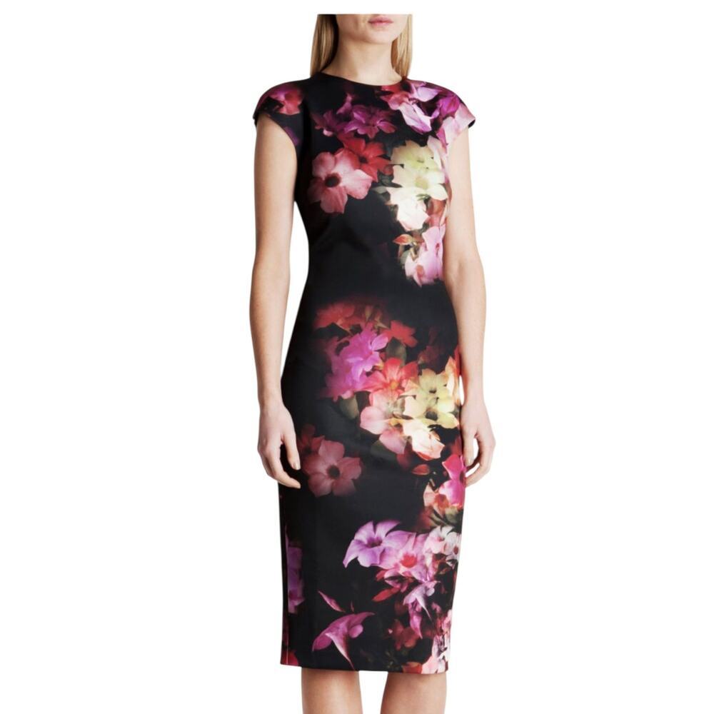 NWT Ted Baker Catina Cascading Floral Stretch Midi Dress Size 2